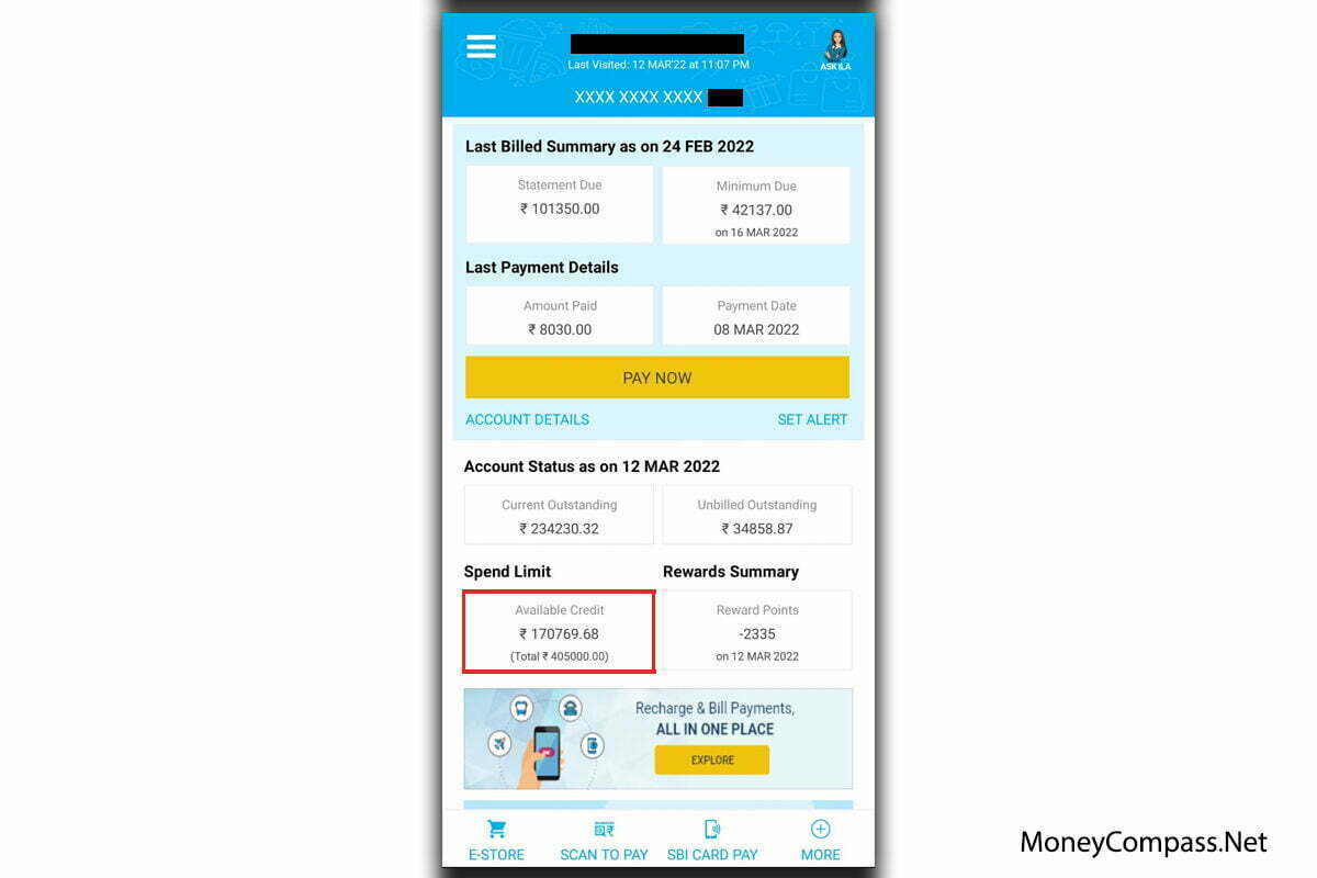 Check SBI Credit Limit Through Mobile App