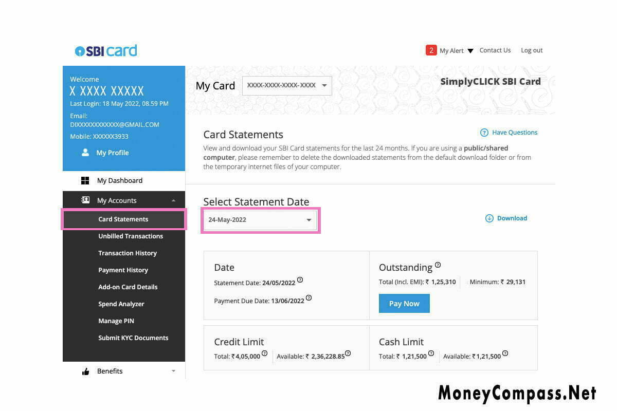 Check SBI Credit Card Statement on SBI Card Website